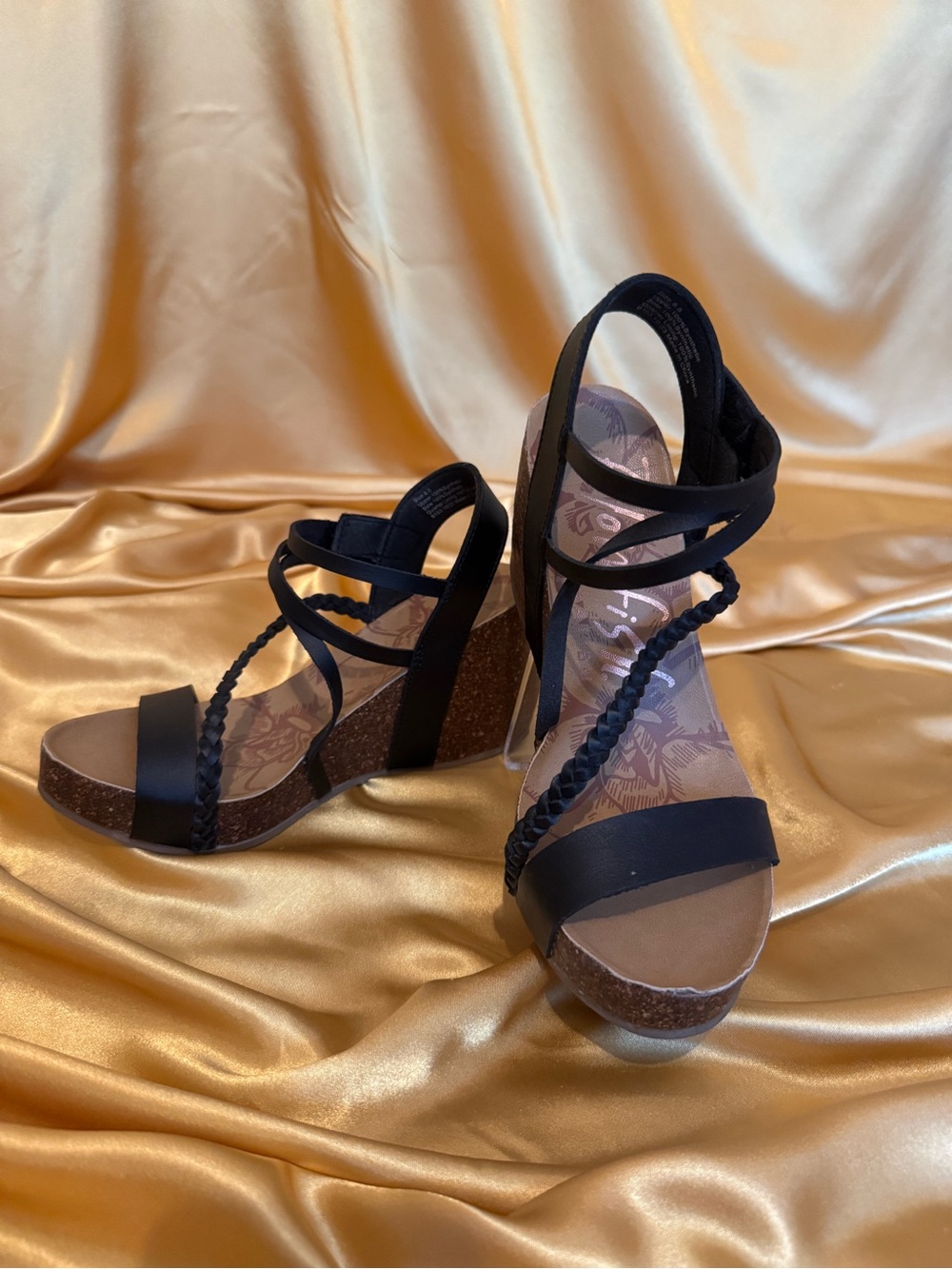 Blowfish Black Braided Strappy Wedge Sandals